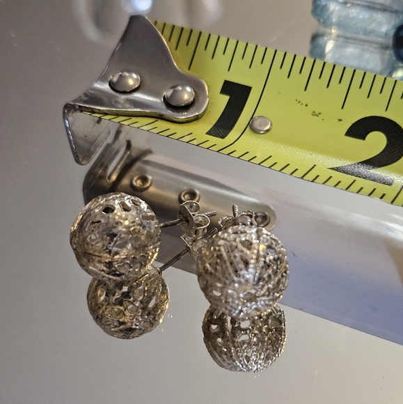 Silver Filagree Ball Studs - Picture 2 of 2